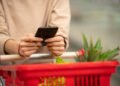 vale-alimentacao-planejamento-financeiro.jpg" alt="Pessoa com carrinho de supermercado usando celular, representando o uso do vale-alimentação e planejamento financeiro nas compras